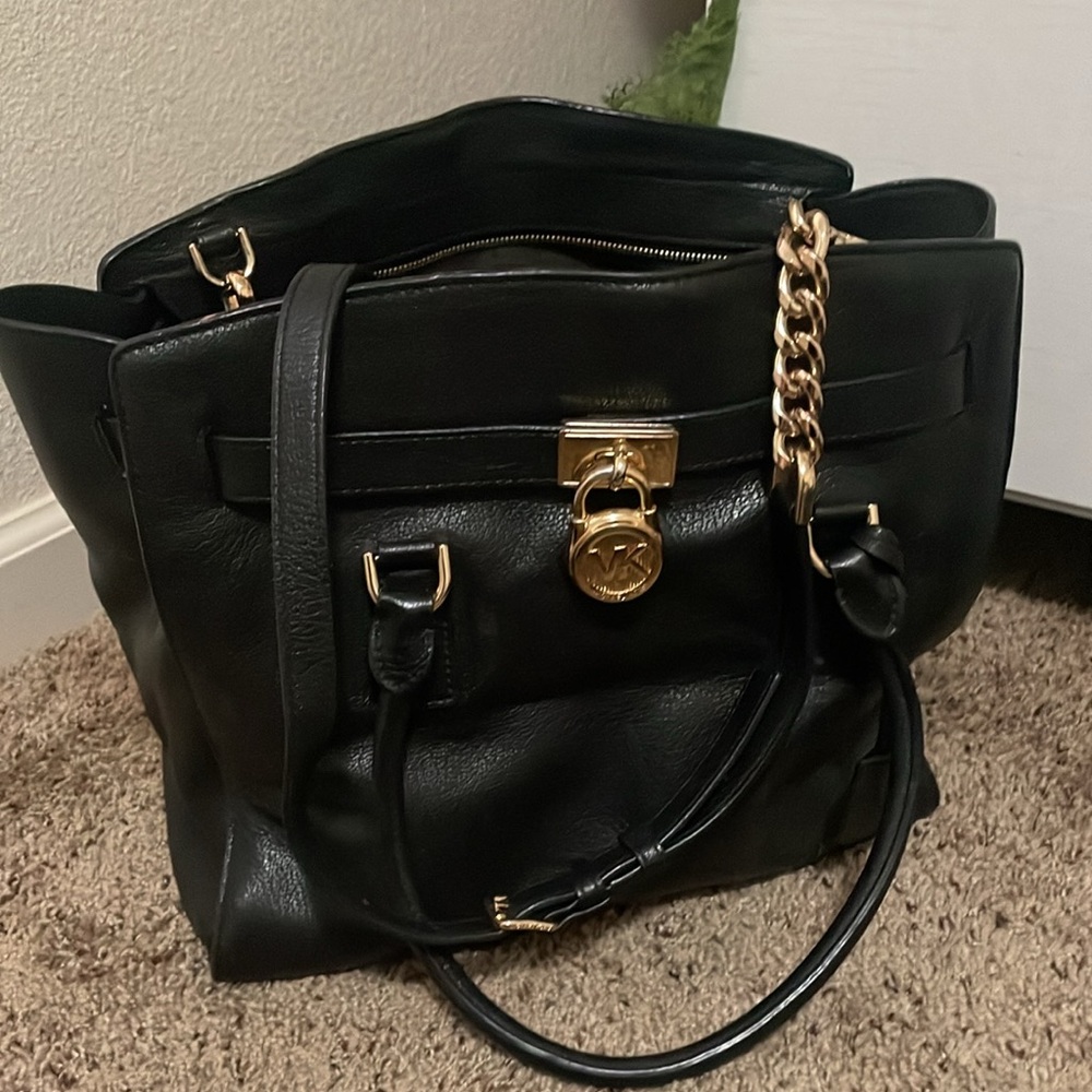 Black and Gold Structured Tote with Chain Detail